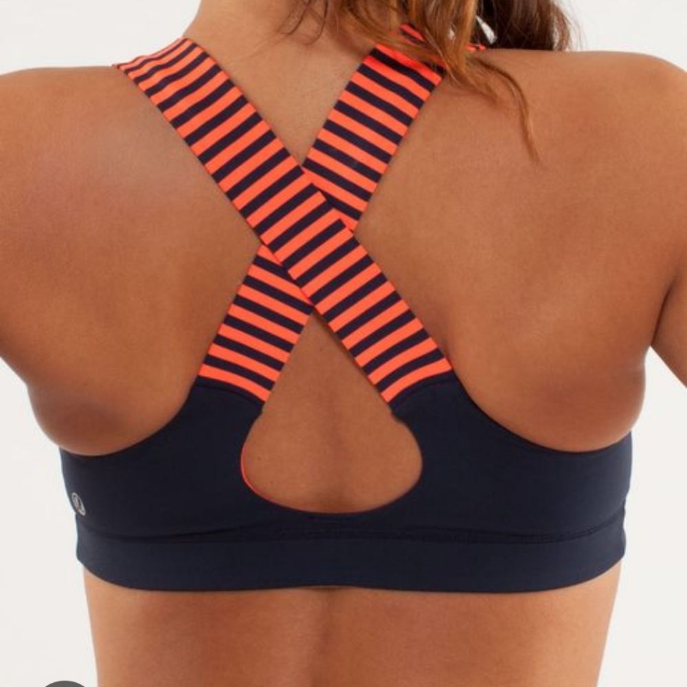 lululemon athletica Navy & Coral Stripe Crossback Sports Bra